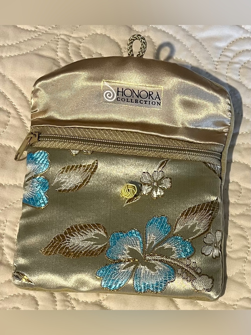 ๐ 5 for $25 ๐ Jewelry Pouch in Floral Satin Teal and Gold by Honora - Picture 3 of 3